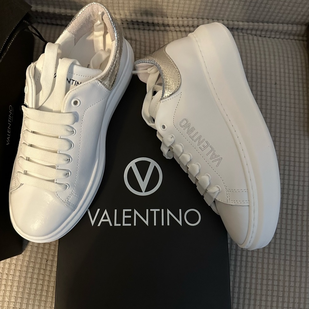 Valentino White Sneakers with Silver Accents/ never worn